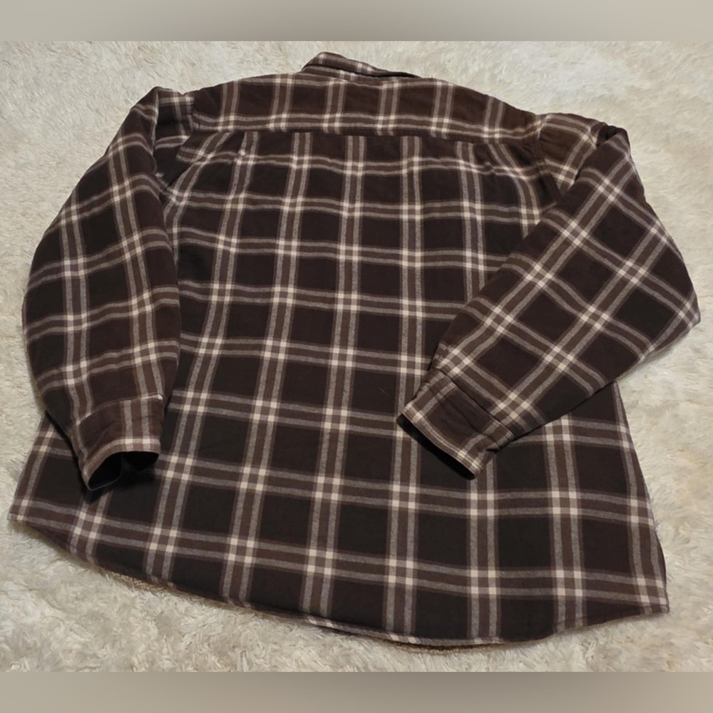 Wrangler Men’s Size XL Brown Checkered Shacket With Sherpa Lining EUC - Picture 6 of 8